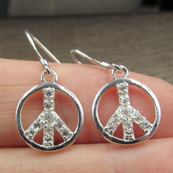 Jewelry - Sterling Silver Cubic Zirconia Peace Sign Earrings